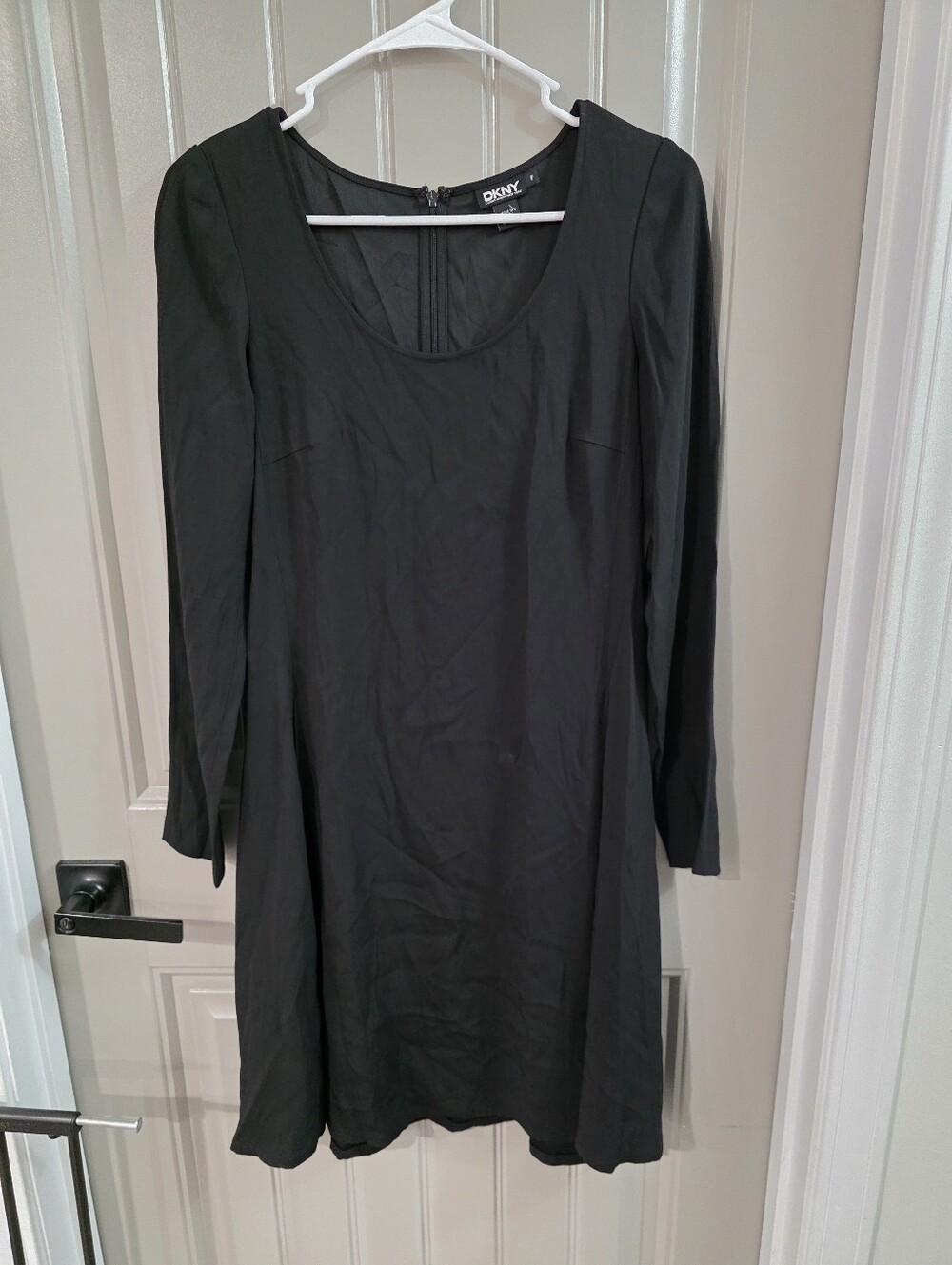 Dkny Womans Petite Small Solid Black Long Sleeve Dress Nwot Zip Up
